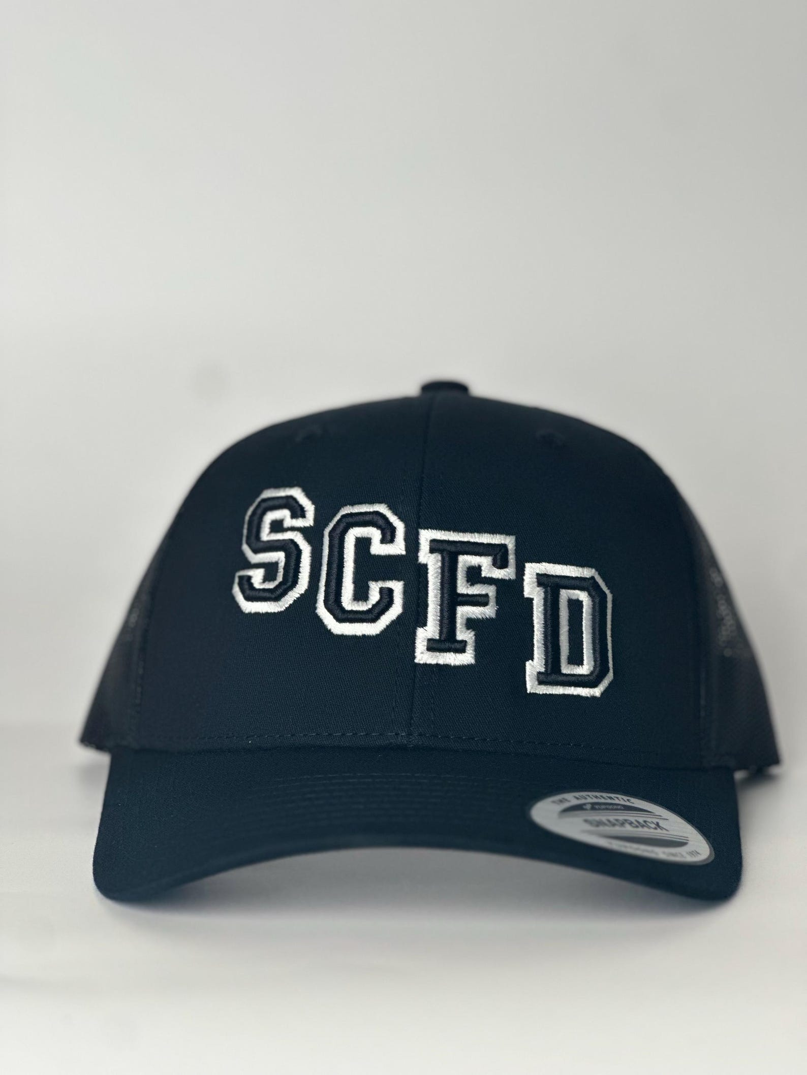 6511 Flexfit Trucker Cap with Angled 3D Puff Embroidery - Personalized Fire Department Hat - Custom Firefighter Hat