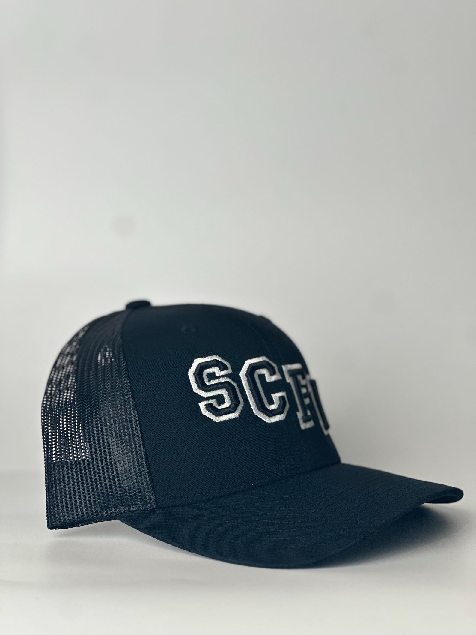 6511 Flexfit Trucker Cap with Angled 3D Puff Embroidery - Personalized Fire Department Hat - Custom Firefighter Hat